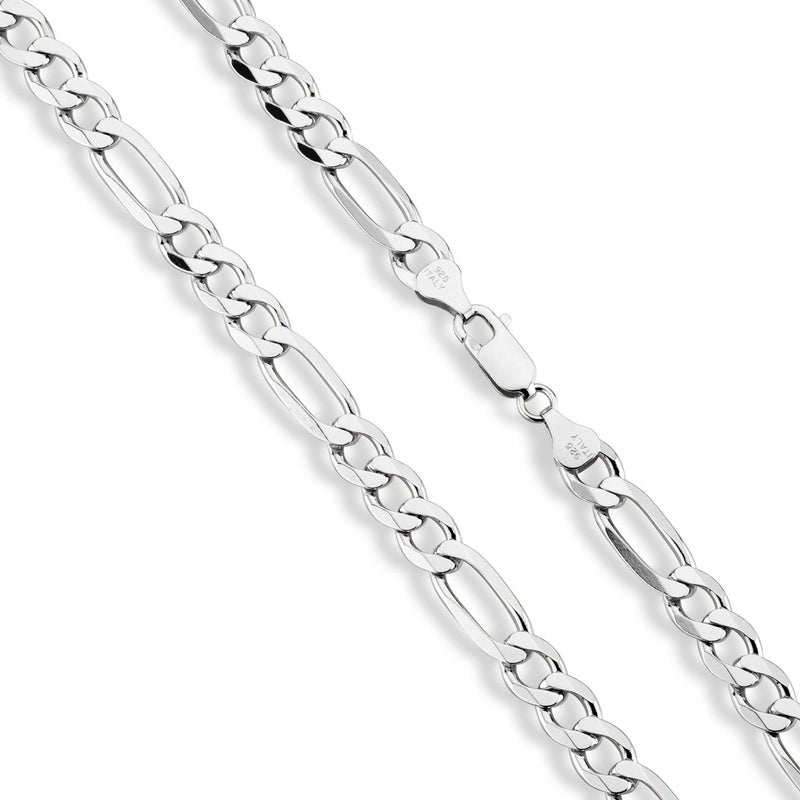 Miabella Italian 925 Sterling Silver 7mm Solid Diamond-Cut Figaro Link Chain Necklace for Men, Made in Italy(Length 22 Inches) - Image 2